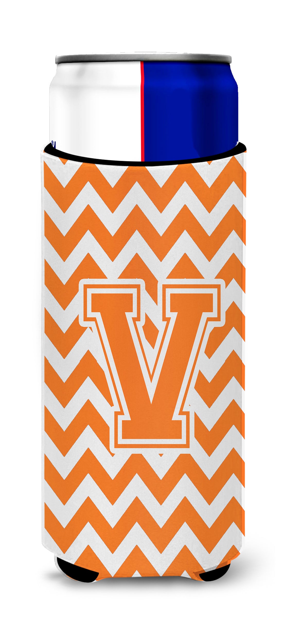 Letter V Chevron Orange and White Ultra Beverage Insulators for slim cans CJ1046-VMUK.