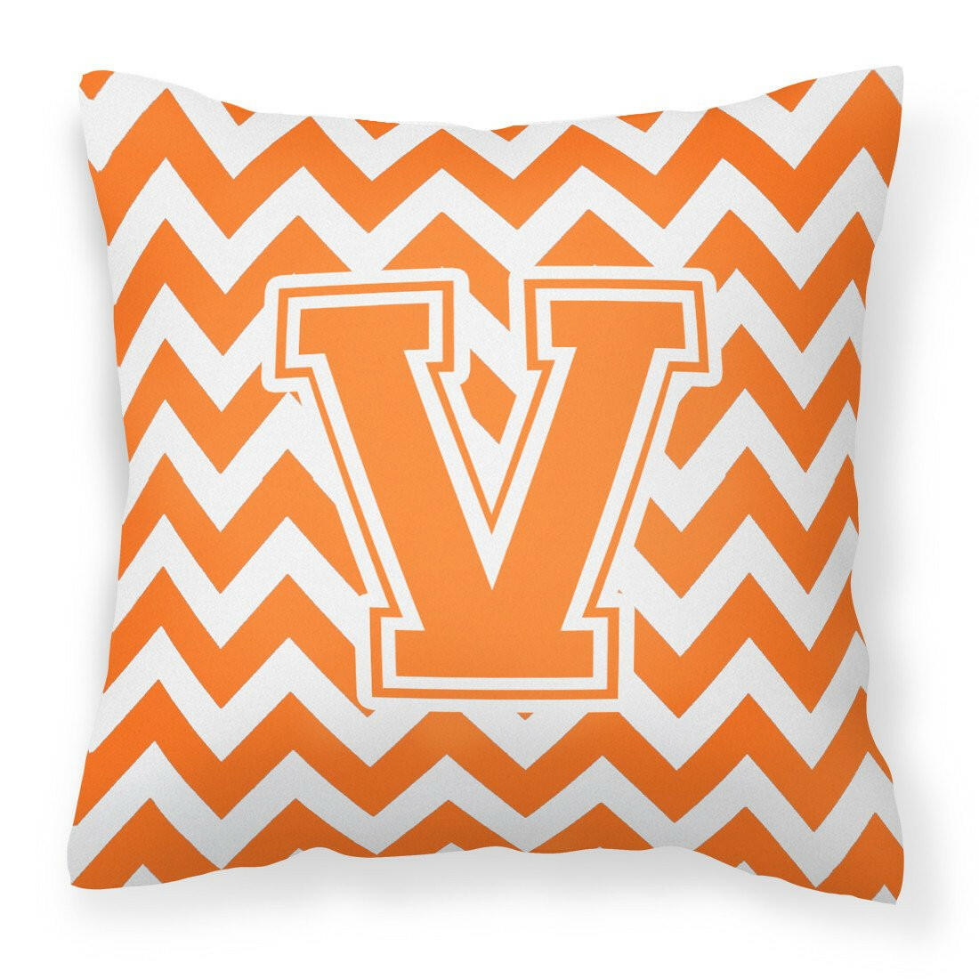 Letter V Chevron Orange and White Fabric Decorative Pillow CJ1046-VPW1414 by Caroline's Treasures