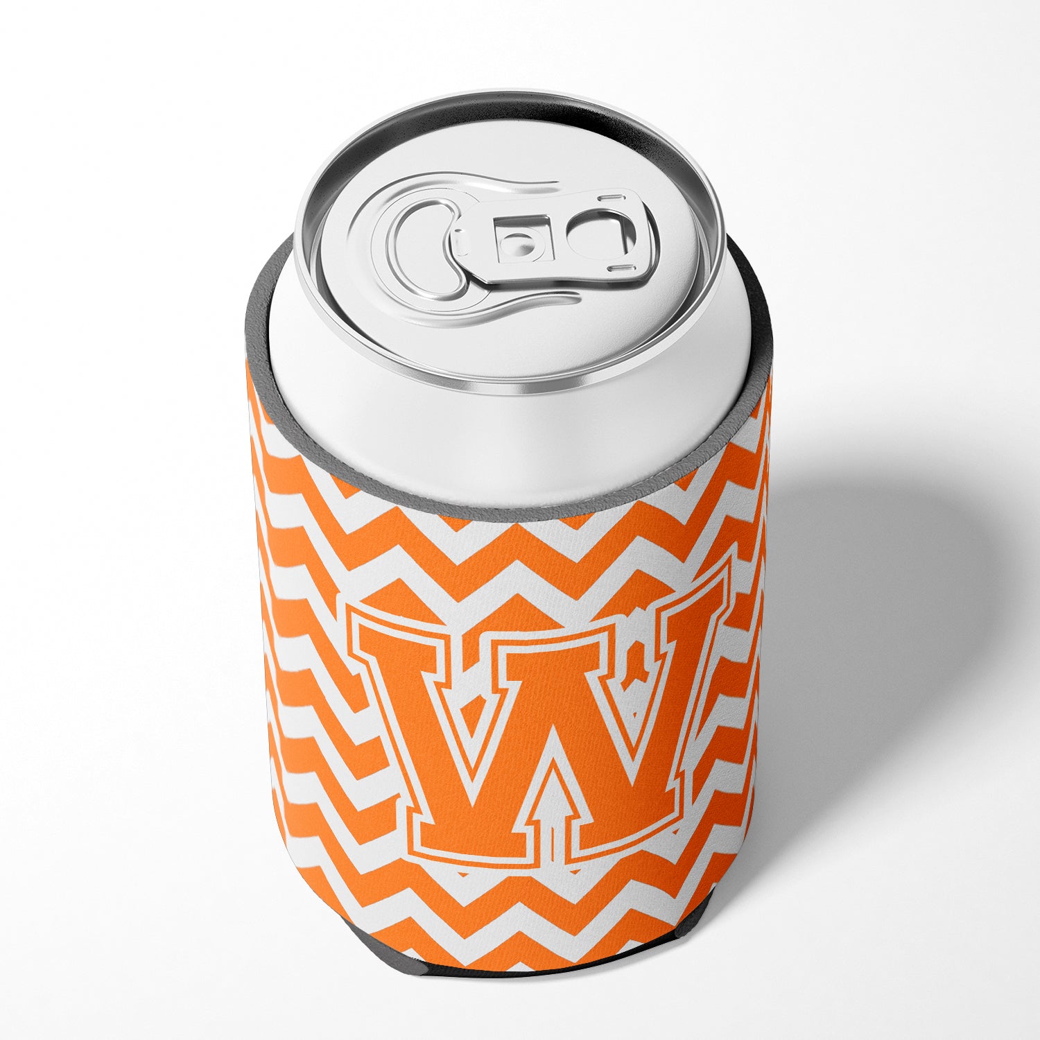 Letter W Chevron Orange and White Can or Bottle Hugger CJ1046-WCC.