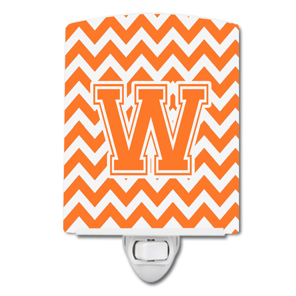 Letter W Chevron Orange and White Ceramic Night Light CJ1046-WCNL - the-store.com