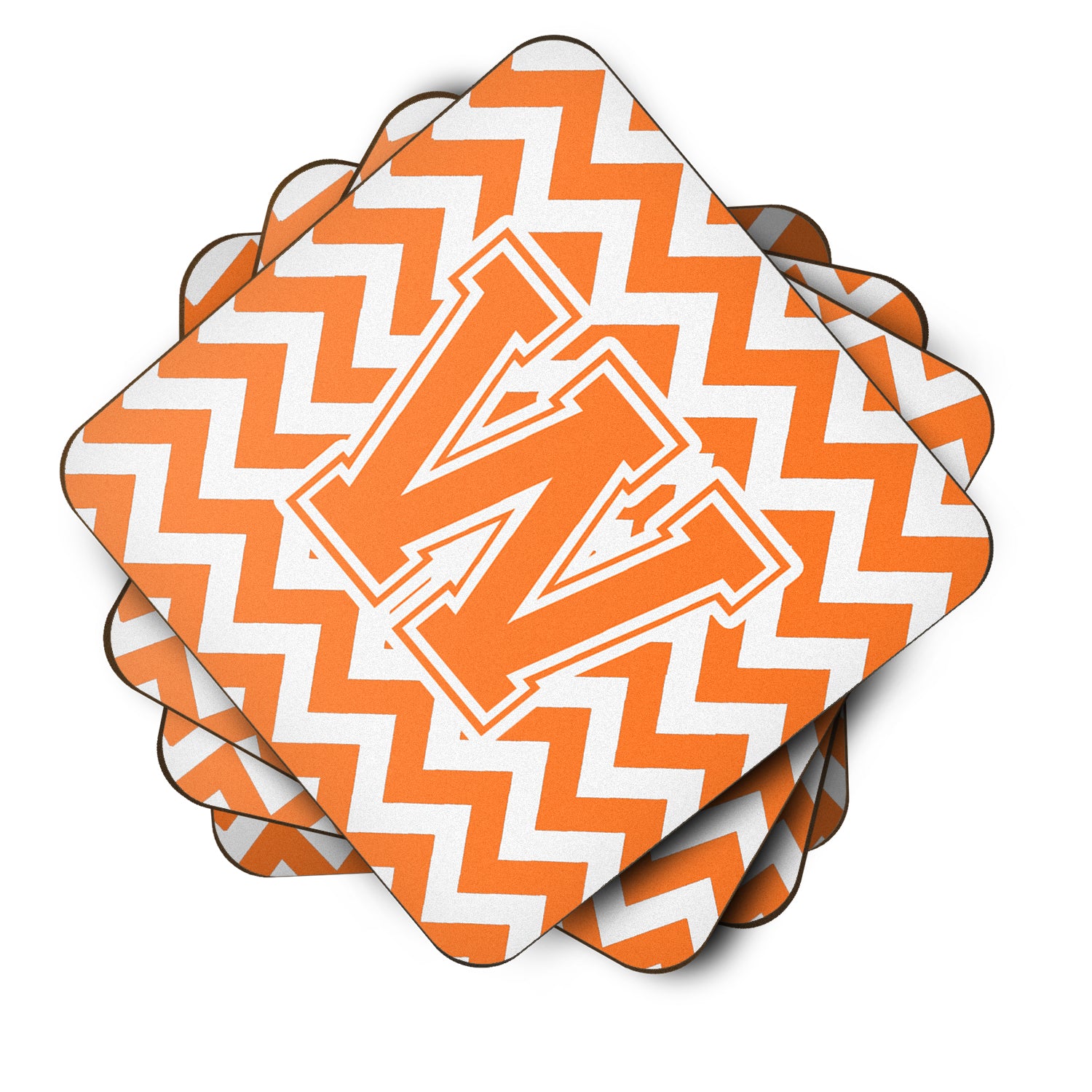 Letter W Chevron Orange and White Foam Coaster Set of 4 CJ1046-WFC - the-store.com