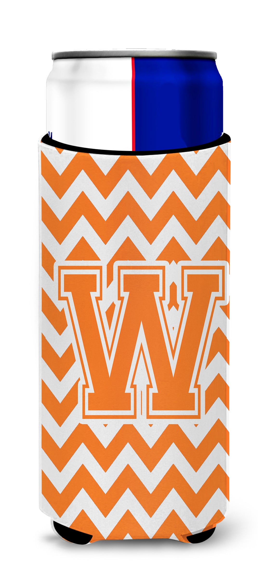 Letter W Chevron Orange and White Ultra Beverage Insulators for slim cans CJ1046-WMUK.