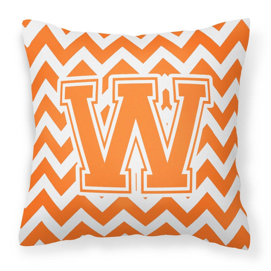 Letter W Chevron Orange and White Fabric Decorative Pillow CJ1046-WPW1414 by Caroline&#39;s Treasures