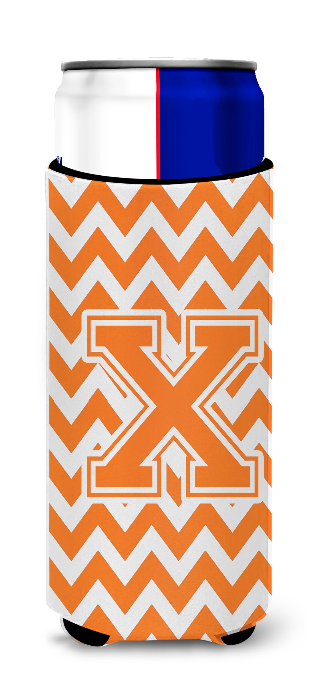 Letter X Chevron Orange and White Ultra Beverage Insulators for slim cans CJ1046-XMUK.