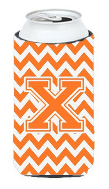 Letter X Chevron Orange and White Tall Boy Beverage Insulator Hugger CJ1046-XTBC by Caroline's Treasures