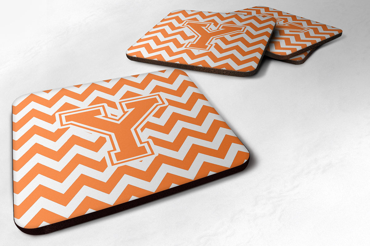 Letter Y Chevron Orange and White Foam Coaster Set of 4 CJ1046-YFC - the-store.com