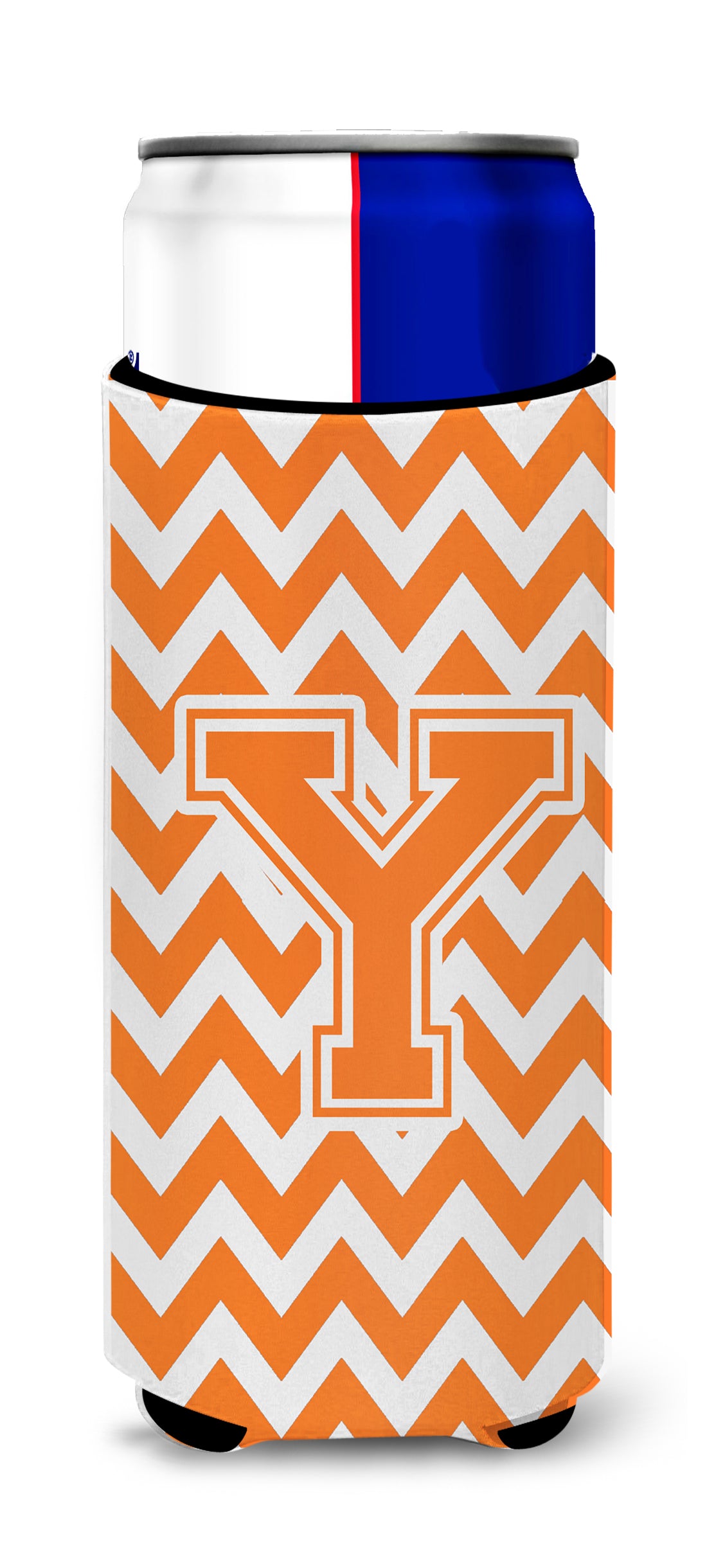 Letter Y Chevron Orange and White Ultra Beverage Insulators for slim cans CJ1046-YMUK.