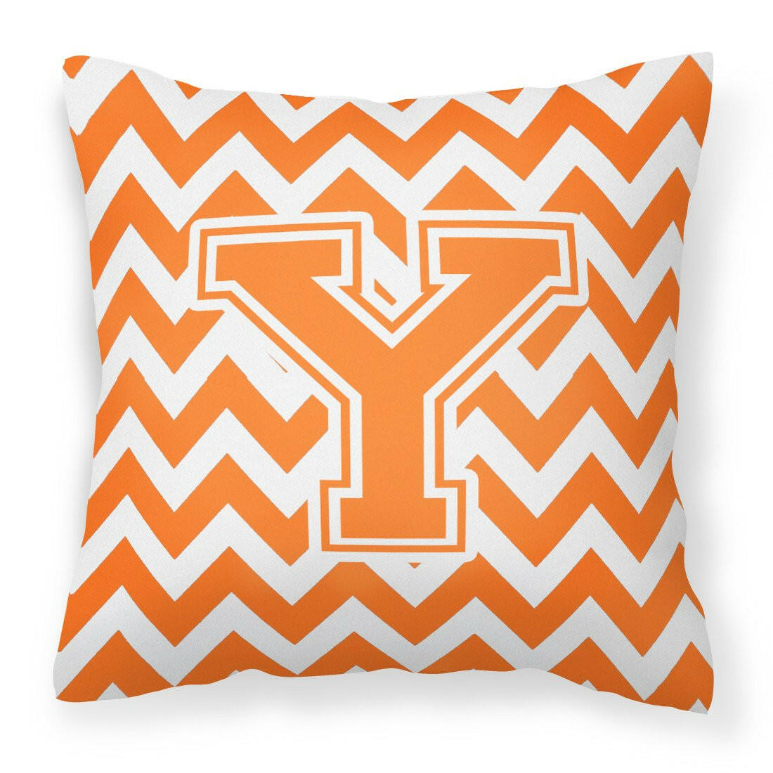 Letter Y Chevron Orange and White Fabric Decorative Pillow CJ1046-YPW1414 by Caroline's Treasures