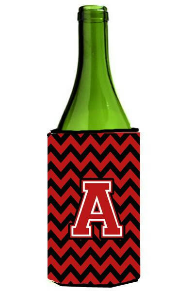 Letter A Chevron Black and Red   Wine Bottle Beverage Insulator Hugger CJ1047-ALITERK by Caroline&#39;s Treasures