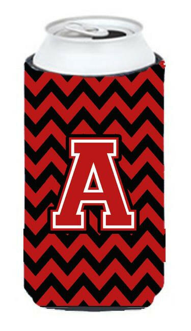 Letter A Chevron Black and Red   Tall Boy Beverage Insulator Hugger CJ1047-ATBC by Caroline's Treasures