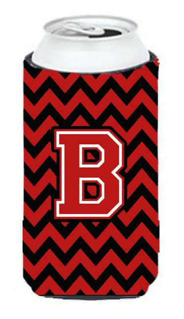 Letter B Chevron Black and Red   Tall Boy Beverage Insulator Hugger CJ1047-BTBC by Caroline's Treasures