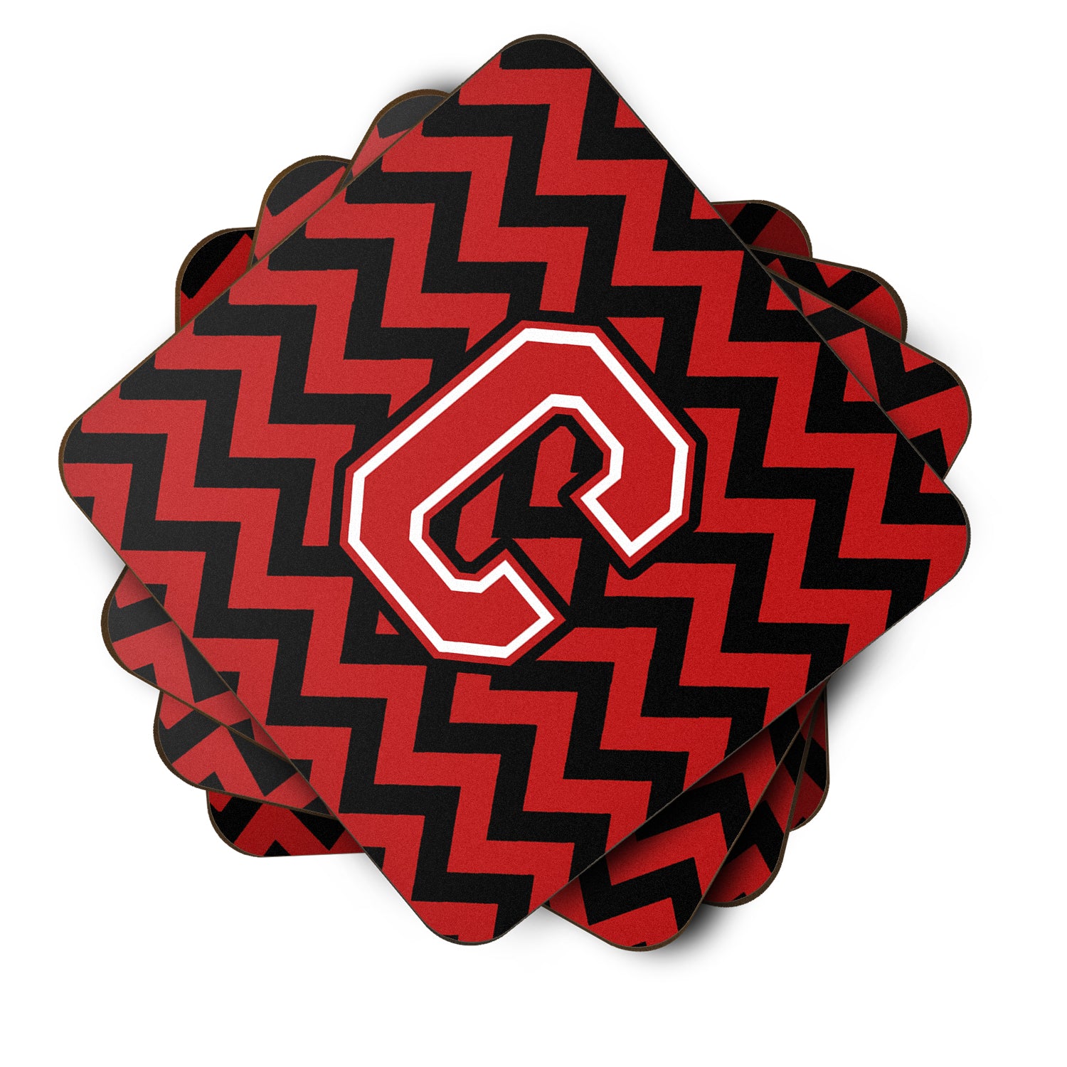 Letter C Chevron Black and Red   Foam Coaster Set of 4 CJ1047-CFC - the-store.com