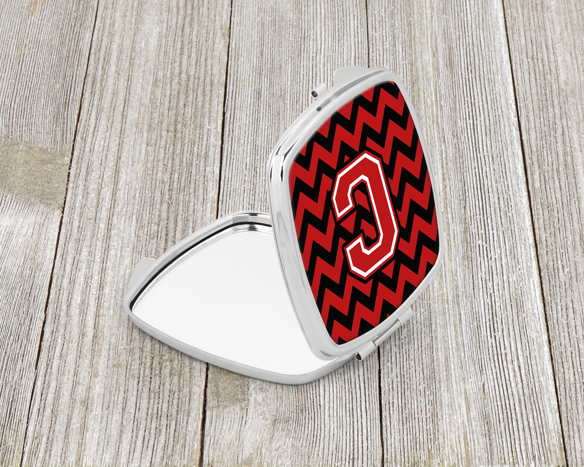 Letter C Chevron Black and Red   Compact Mirror CJ1047-CSCM  the-store.com.