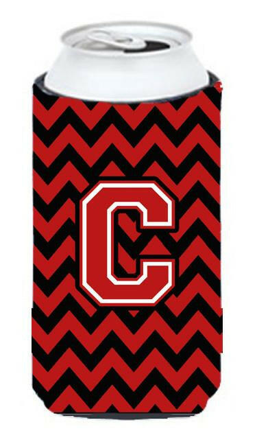 Letter C Chevron Black and Red   Tall Boy Beverage Insulator Hugger CJ1047-CTBC by Caroline's Treasures