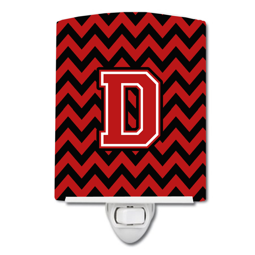 Letter D Chevron  Black and Red   Ceramic Night Light CJ1047-DCNL - the-store.com