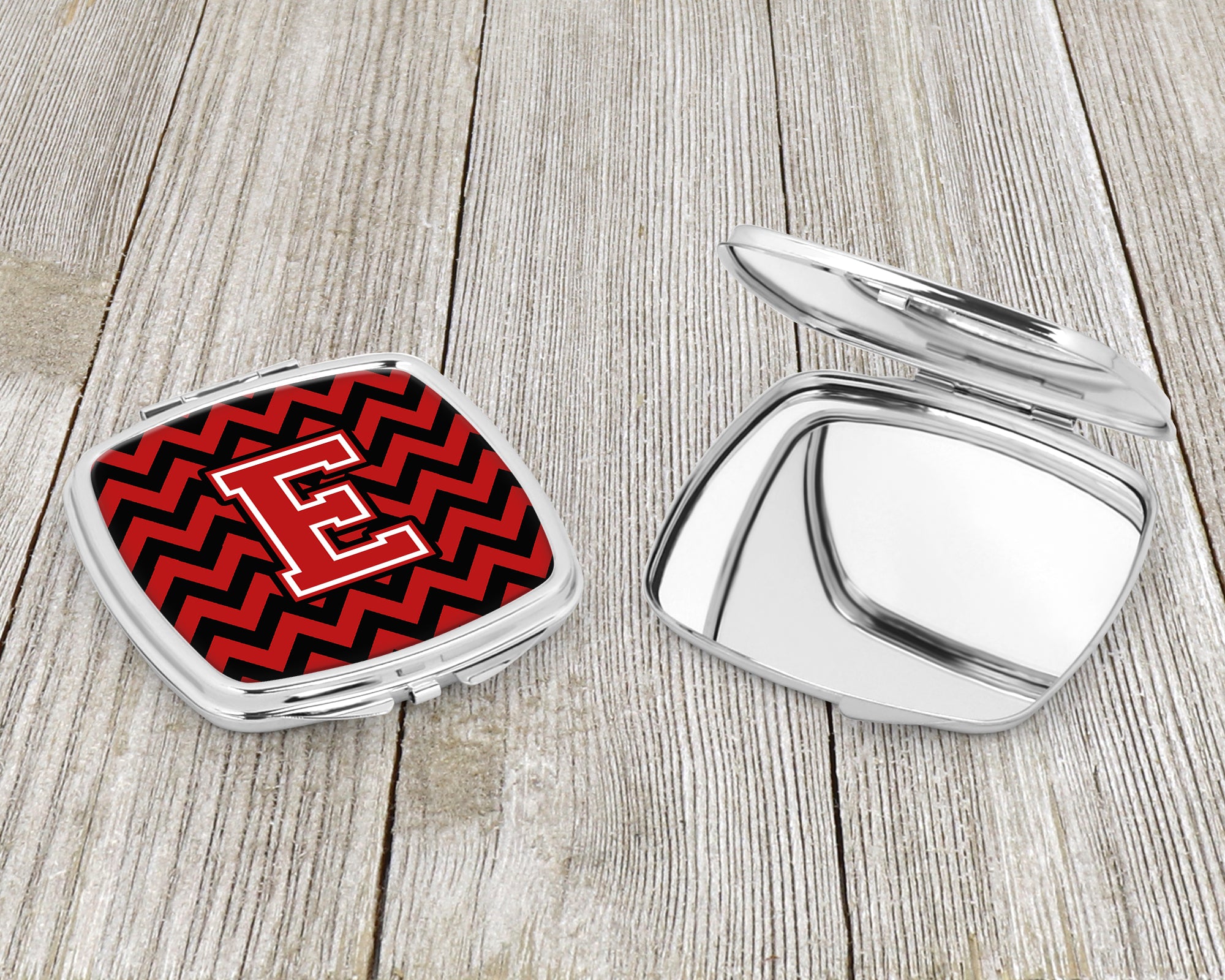 Letter E Chevron Black and Red   Compact Mirror CJ1047-ESCM  the-store.com.