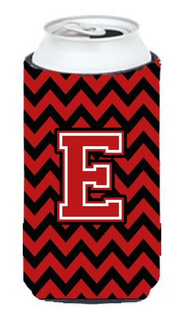 Letter E Chevron Black and Red   Tall Boy Beverage Insulator Hugger CJ1047-ETBC by Caroline's Treasures