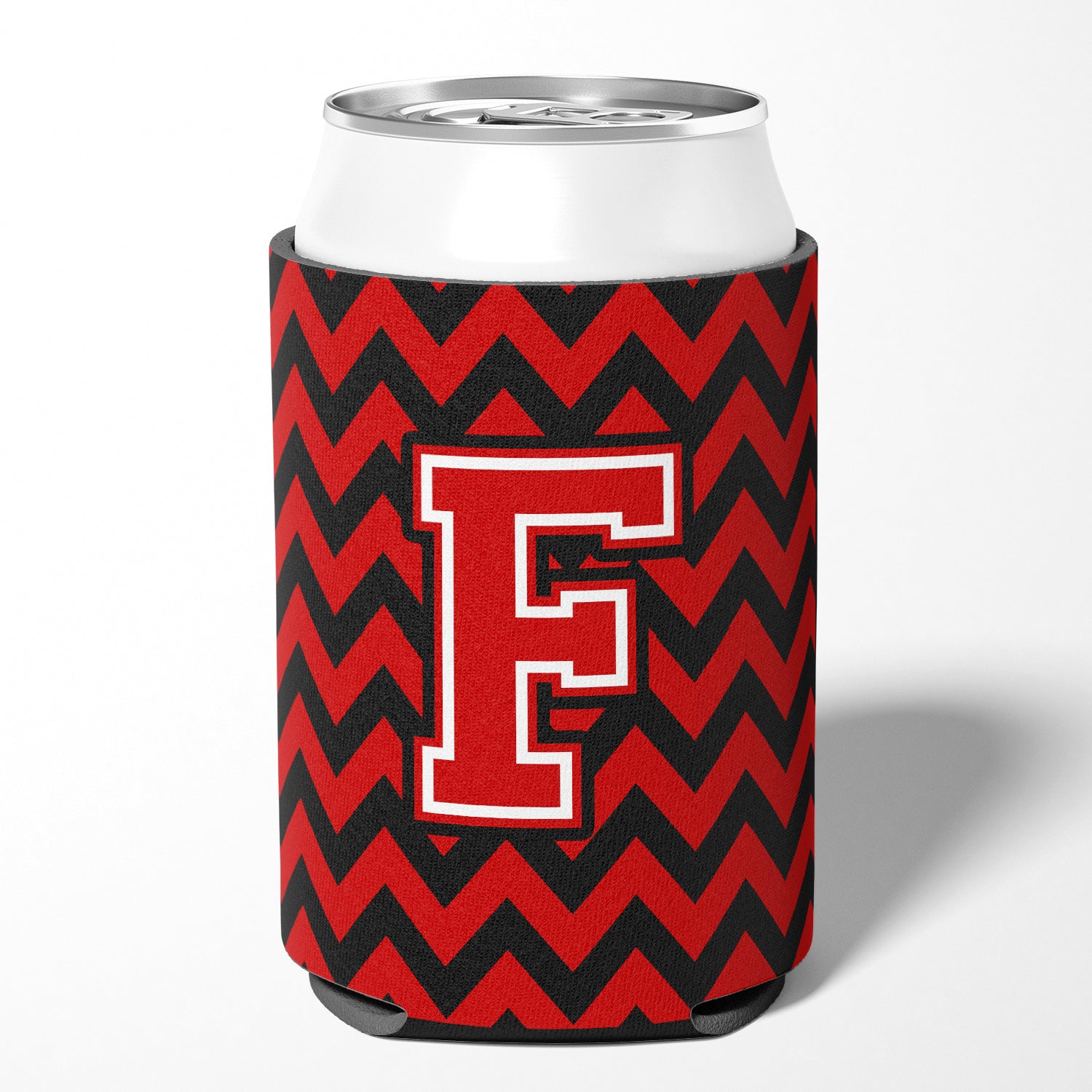 Letter F Chevron Black and Red   Can or Bottle Hugger CJ1047-FCC.