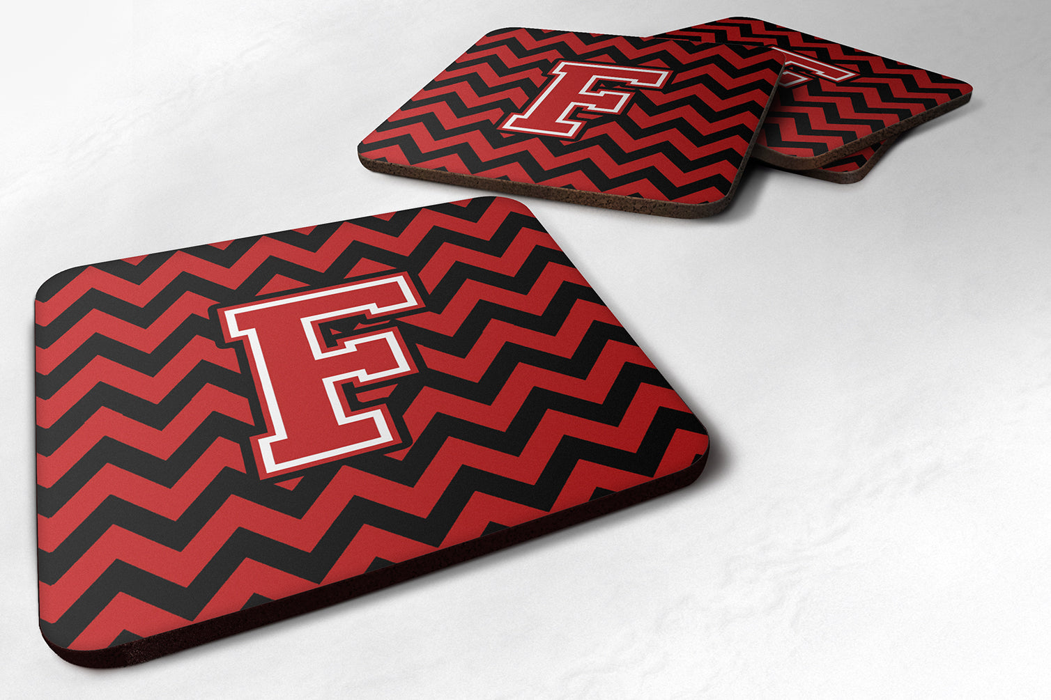 Letter F Chevron Black and Red   Foam Coaster Set of 4 CJ1047-FFC - the-store.com