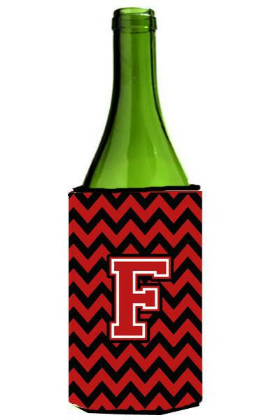 Letter F Chevron Black and Red   Wine Bottle Beverage Insulator Hugger CJ1047-FLITERK by Caroline's Treasures