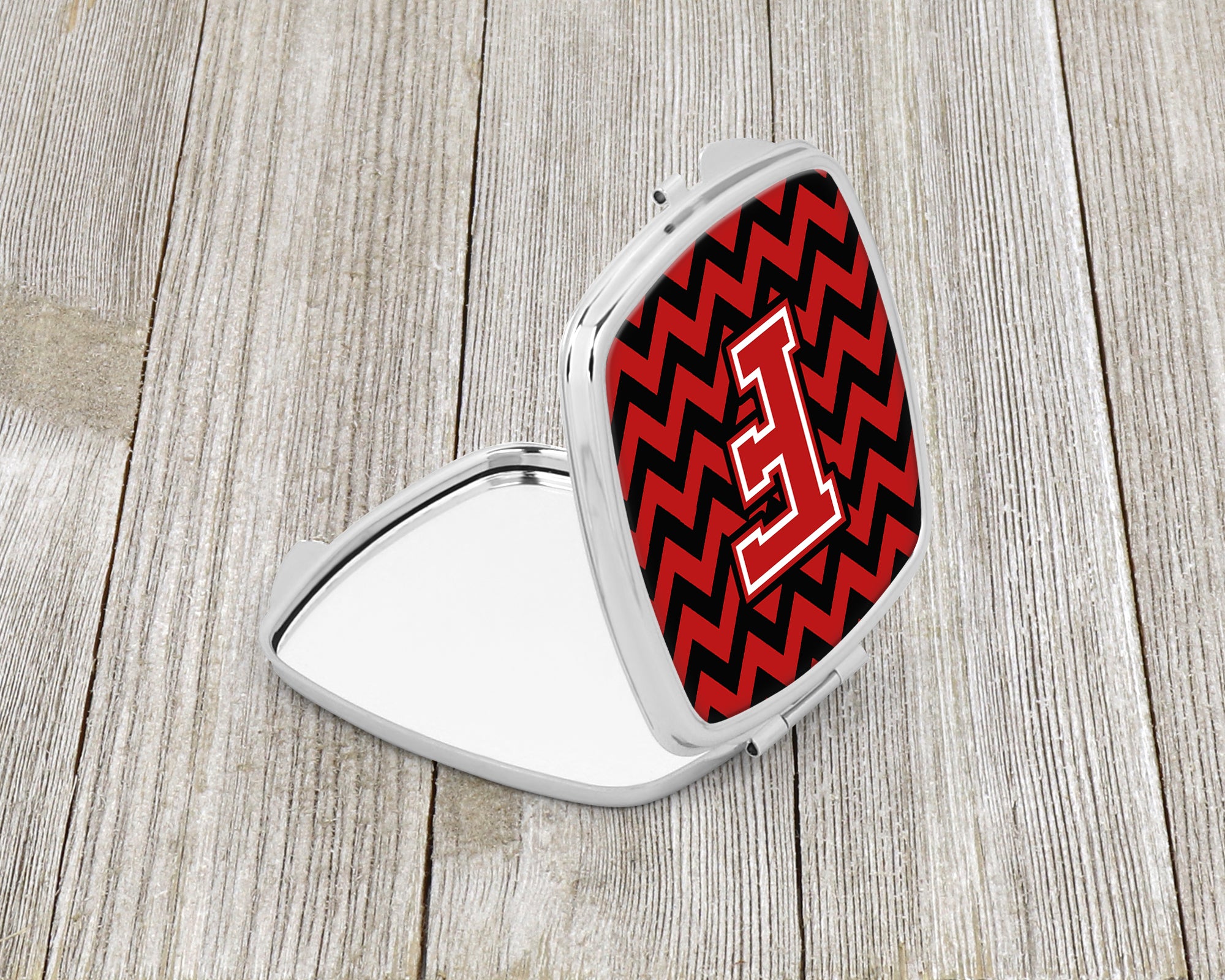 Letter F Chevron Black and Red   Compact Mirror CJ1047-FSCM  the-store.com.