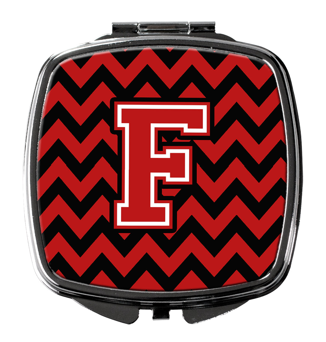 Letter F Chevron Black and Red   Compact Mirror CJ1047-FSCM  the-store.com.