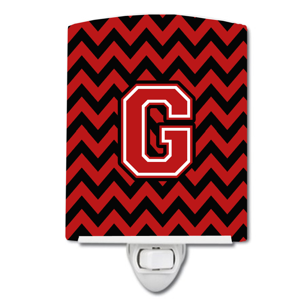 Letter G Chevron Black and Red   Ceramic Night Light CJ1047-GCNL - the-store.com