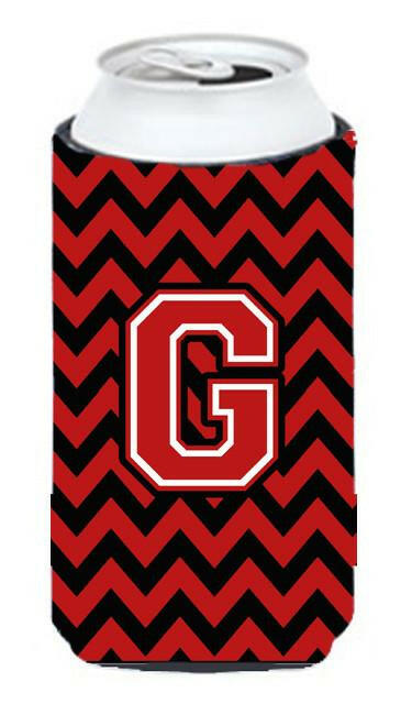 Letter G Chevron  Black and Red   Tall Boy Beverage Insulator Hugger CJ1047-GTBC by Caroline's Treasures