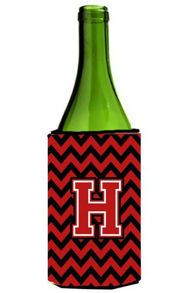 Letter H Chevron Black and Red   Wine Bottle Beverage Insulator Hugger CJ1047-HLITERK by Caroline's Treasures