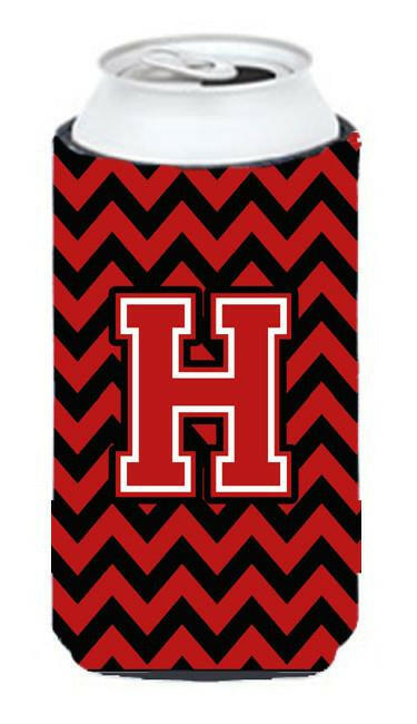 Letter H Chevron Black and Red   Tall Boy Beverage Insulator Hugger CJ1047-HTBC by Caroline's Treasures