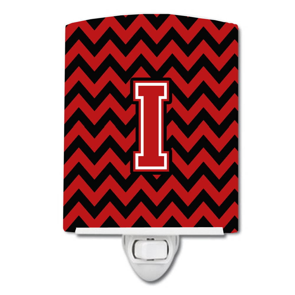 Letter I Chevron Black and Red   Ceramic Night Light CJ1047-ICNL - the-store.com