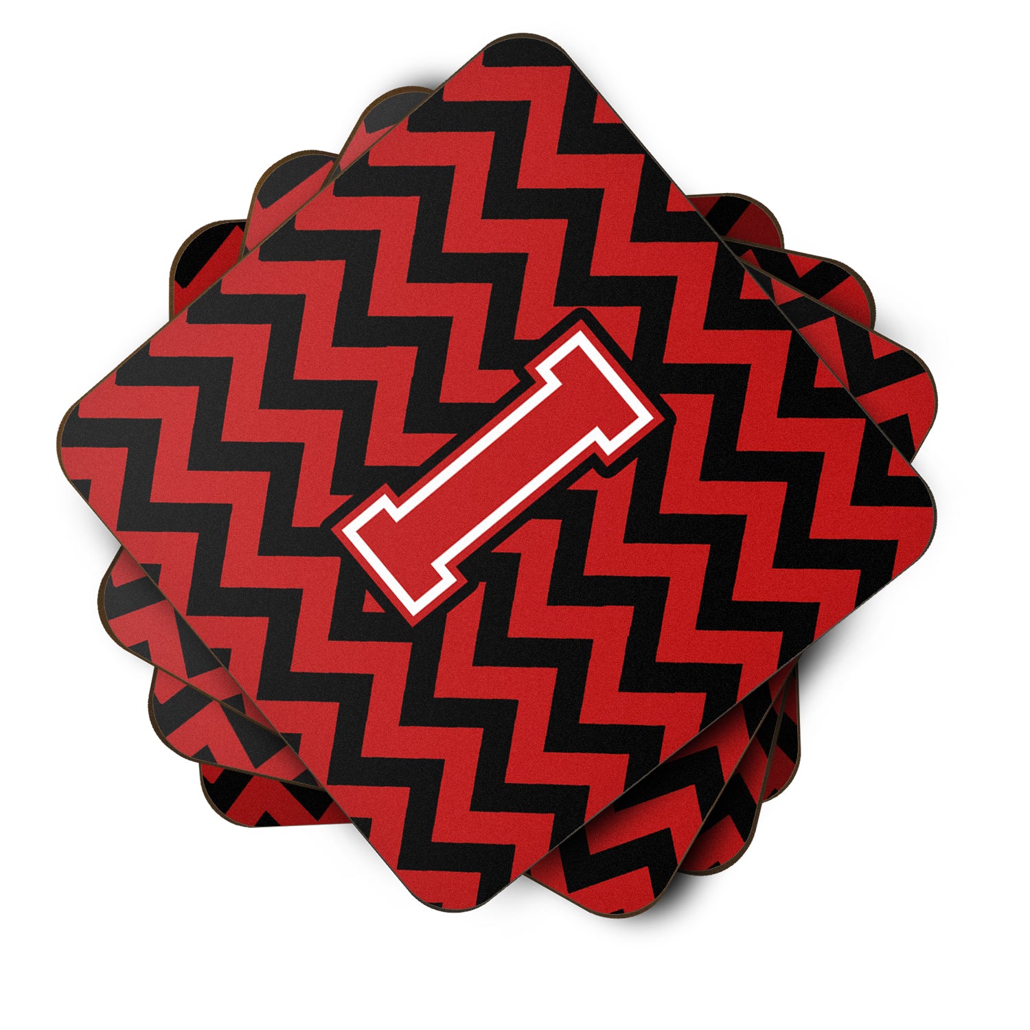 Letter I Chevron Black and Red   Foam Coaster Set of 4 CJ1047-IFC - the-store.com