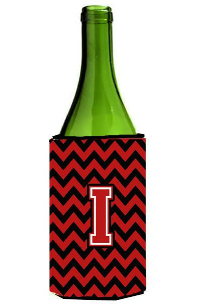 Letter I Chevron Black and Red   Wine Bottle Beverage Insulator Hugger CJ1047-ILITERK by Caroline's Treasures