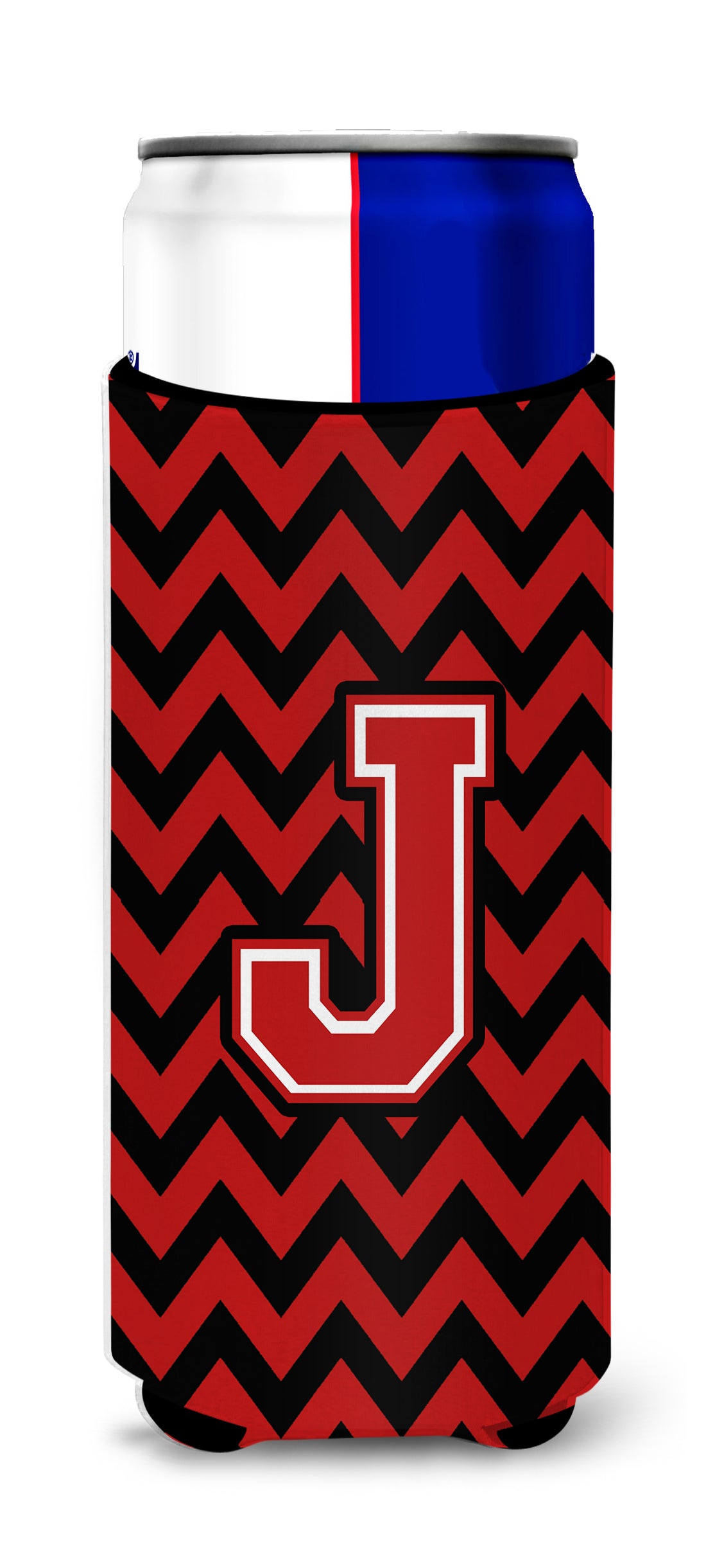 Letter J Chevron Black and Red   Ultra Beverage Insulators for slim cans CJ1047-JMUK.