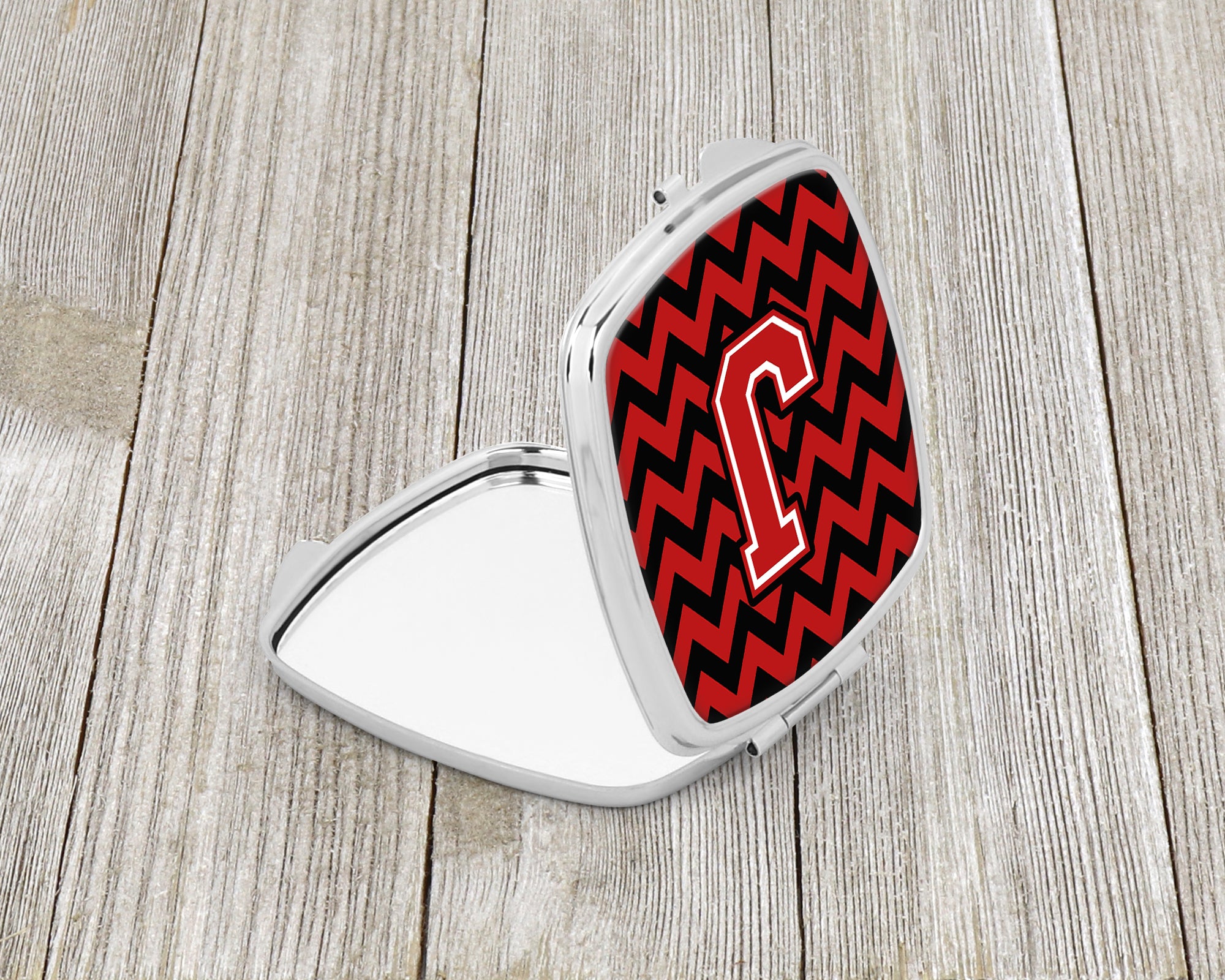 Letter J Chevron Black and Red   Compact Mirror CJ1047-JSCM  the-store.com.