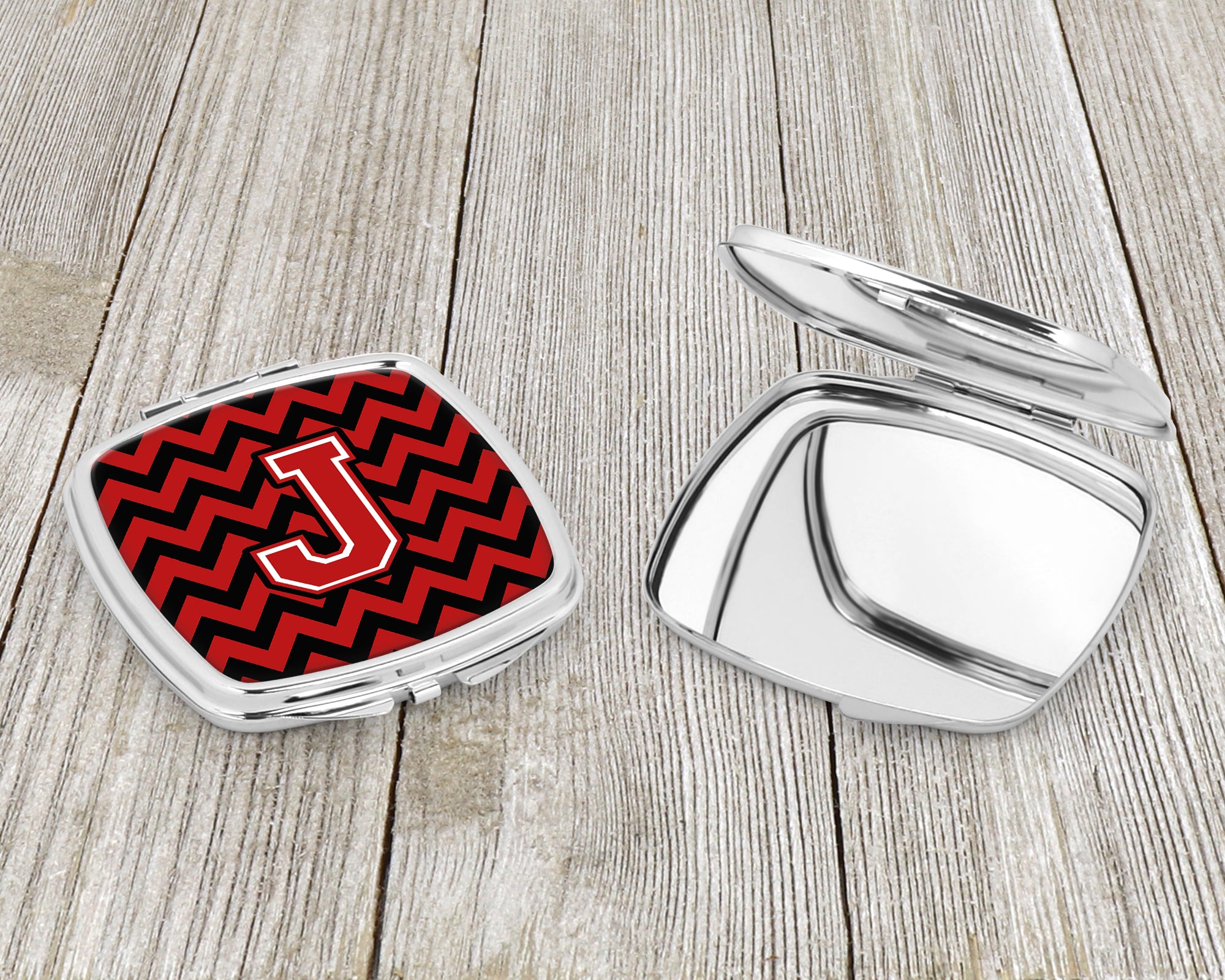 Letter J Chevron Black and Red   Compact Mirror CJ1047-JSCM  the-store.com.