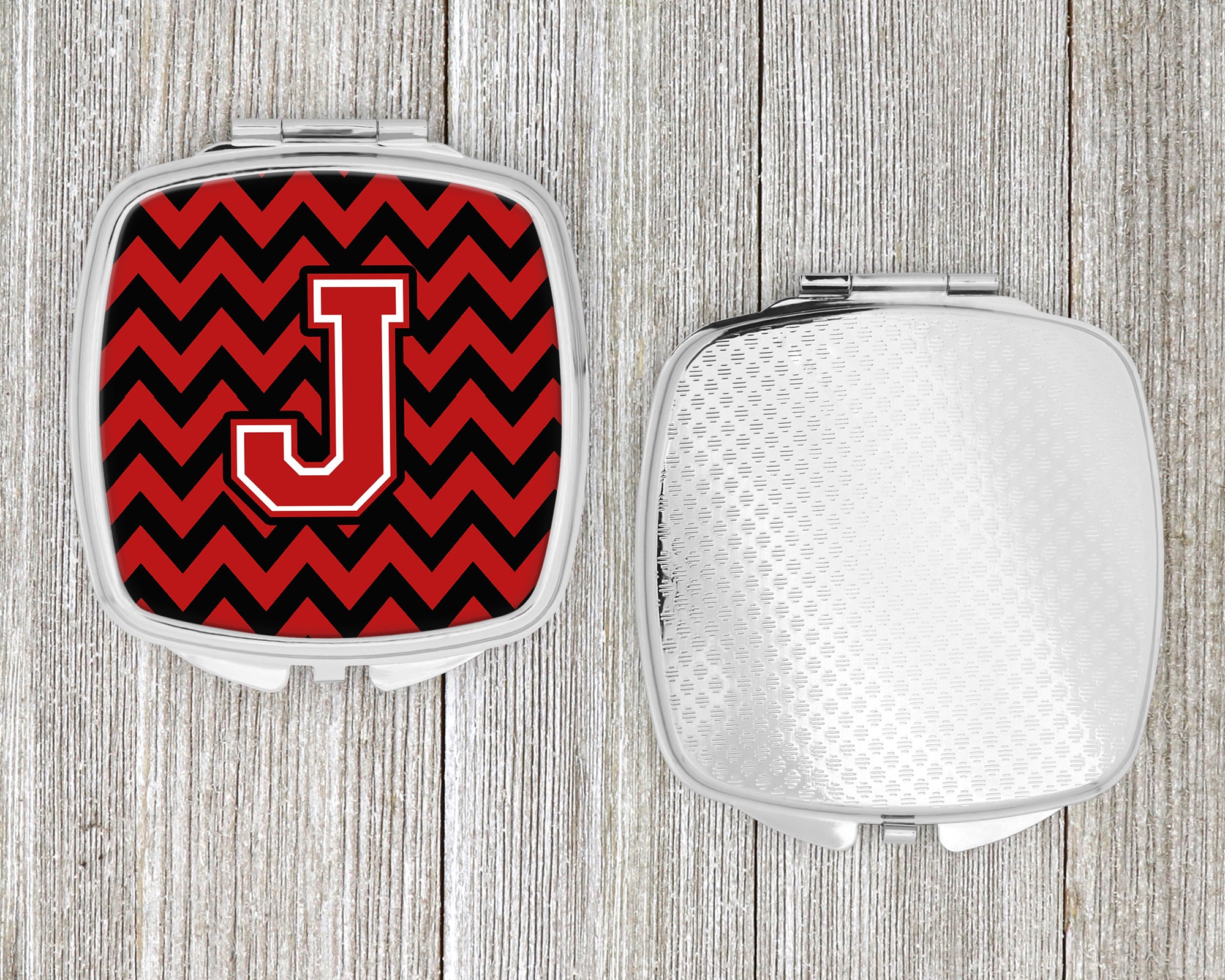 Letter J Chevron Black and Red   Compact Mirror CJ1047-JSCM  the-store.com.