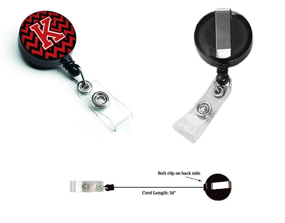 Letter K Chevron Black and Red   Retractable Badge Reel CJ1047-KBR.