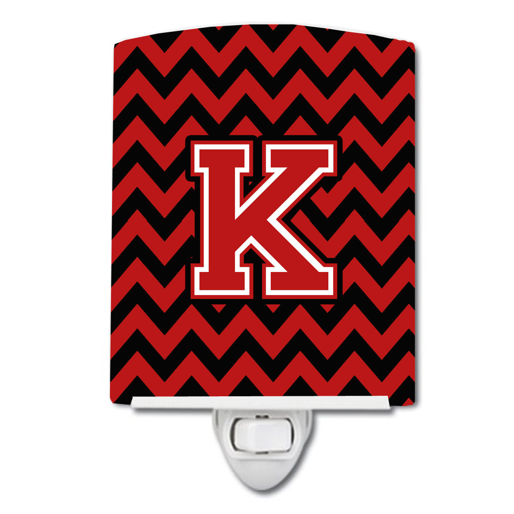 Letter K Chevron Black and Red   Ceramic Night Light CJ1047-KCNL - the-store.com