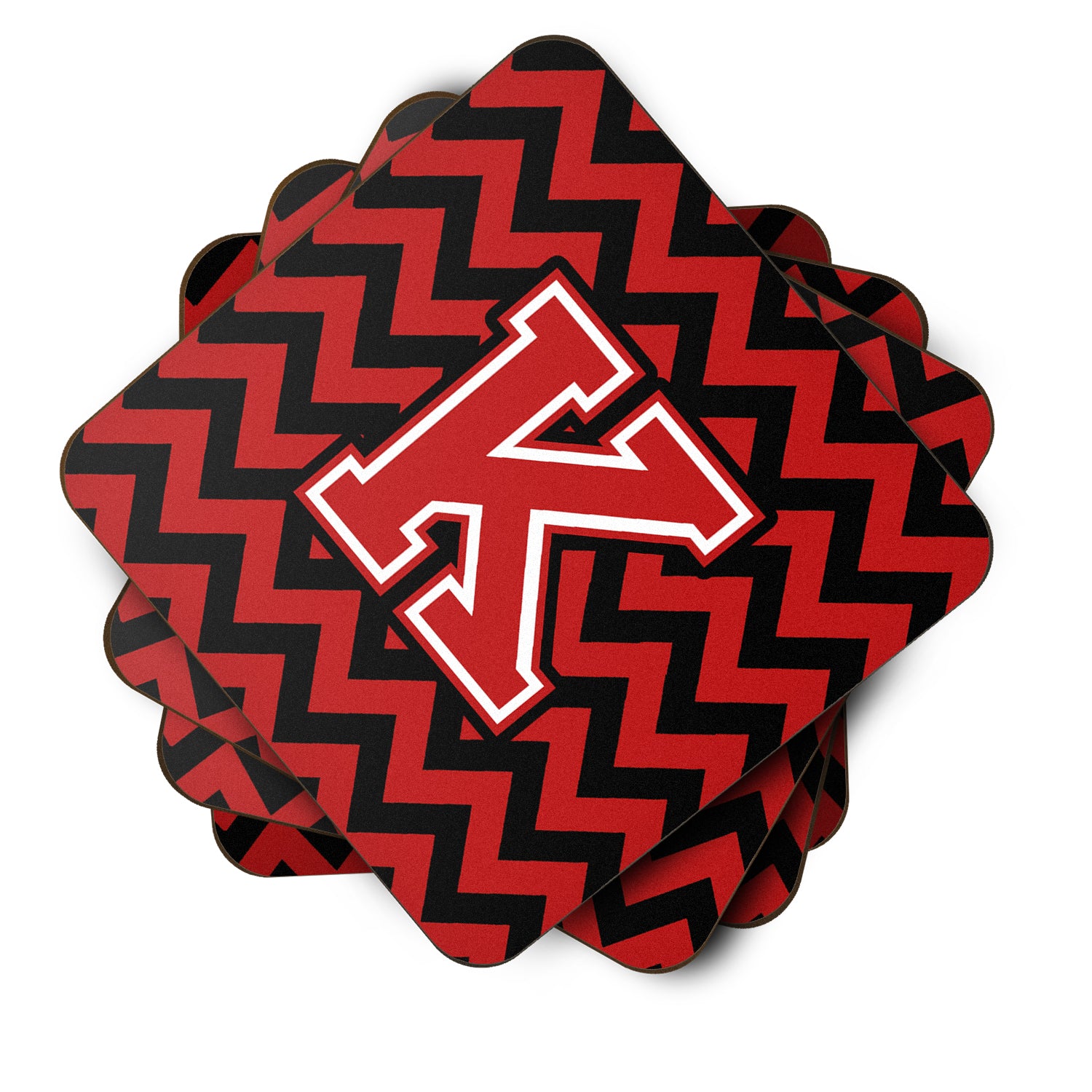 Letter K Chevron Black and Red   Foam Coaster Set of 4 CJ1047-KFC - the-store.com