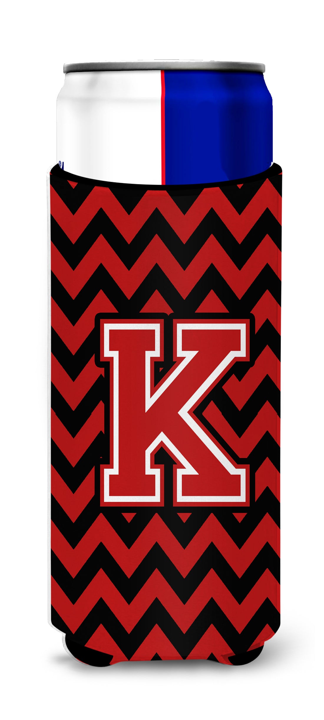 Letter K Chevron Black and Red   Ultra Beverage Insulators for slim cans CJ1047-KMUK.