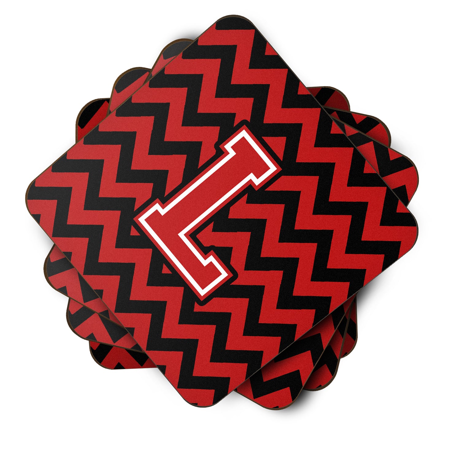 Letter L Chevron Black and Red   Foam Coaster Set of 4 CJ1047-LFC - the-store.com