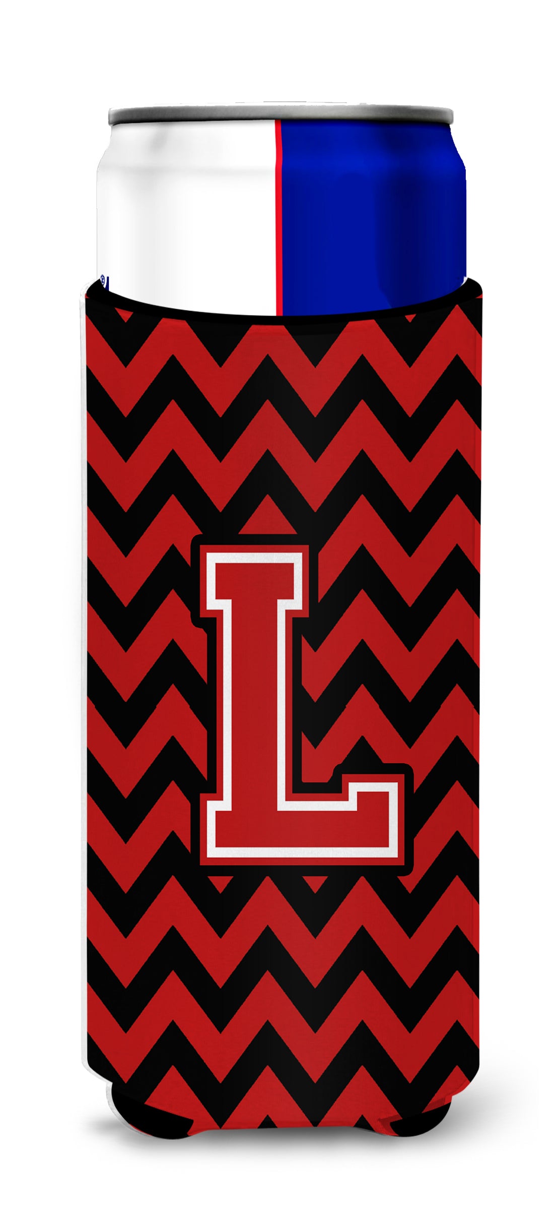 Letter L Chevron Black and Red   Ultra Beverage Insulators for slim cans CJ1047-LMUK.