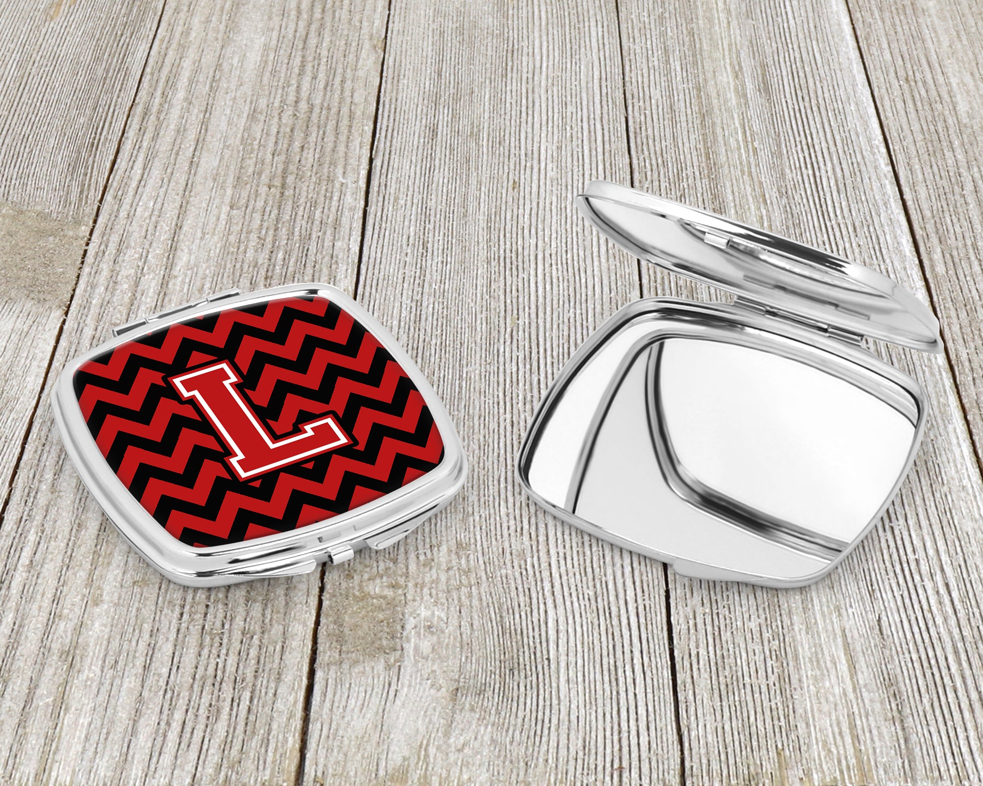 Letter L Chevron Black and Red   Compact Mirror CJ1047-LSCM  the-store.com.