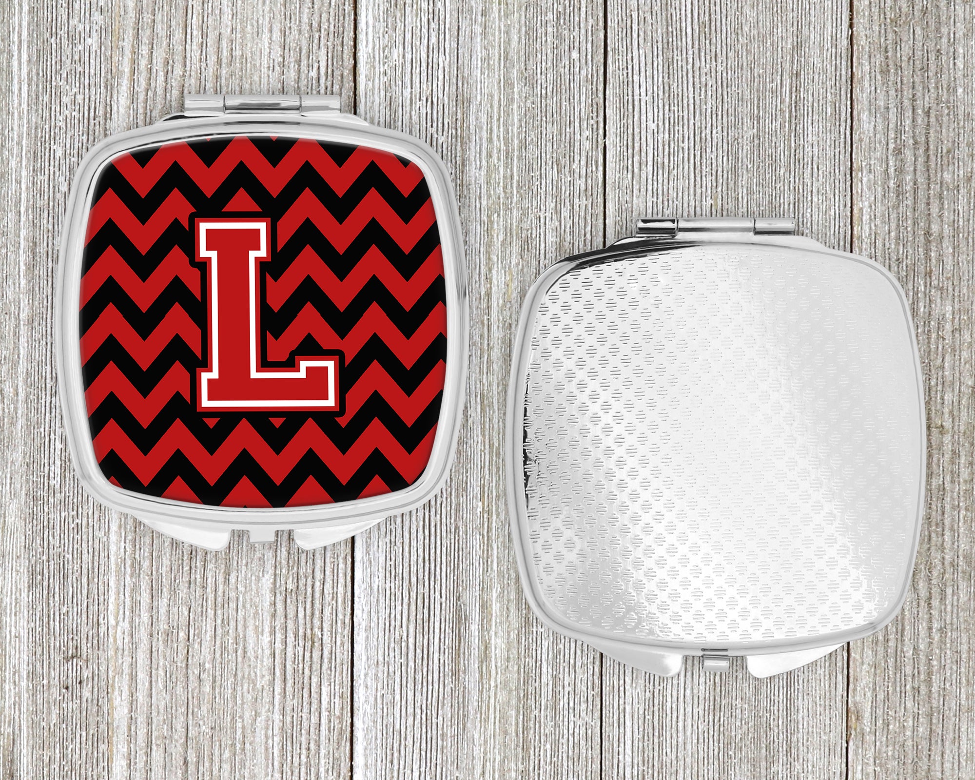 Letter L Chevron Black and Red   Compact Mirror CJ1047-LSCM  the-store.com.