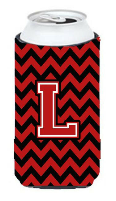 Letter L Chevron Black and Red   Tall Boy Beverage Insulator Hugger CJ1047-LTBC by Caroline's Treasures