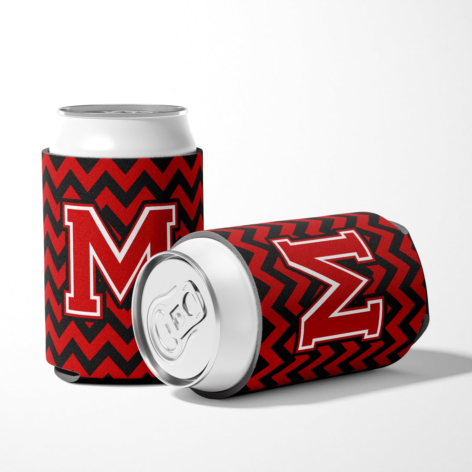 Letter M Chevron Black and Red   Can or Bottle Hugger CJ1047-MCC.