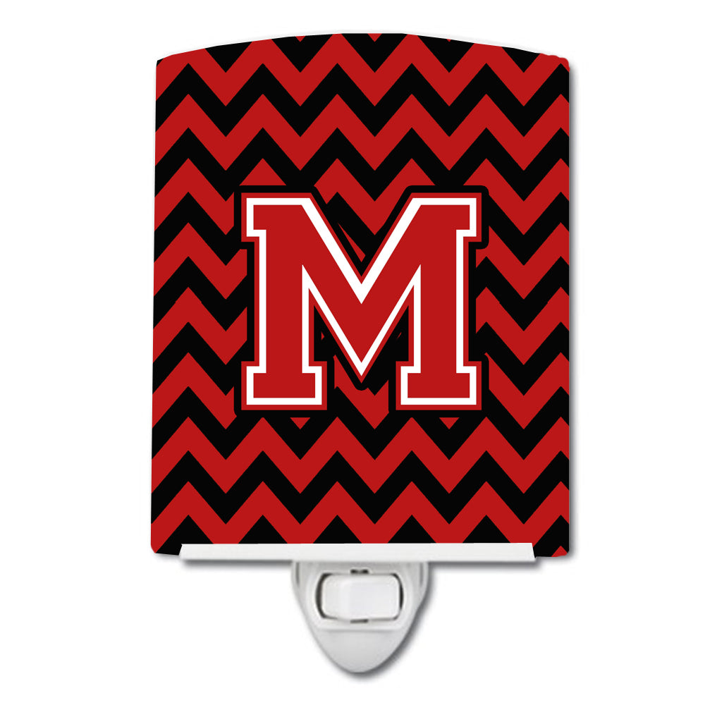 Letter M Chevron Black and Red   Ceramic Night Light CJ1047-MCNL - the-store.com