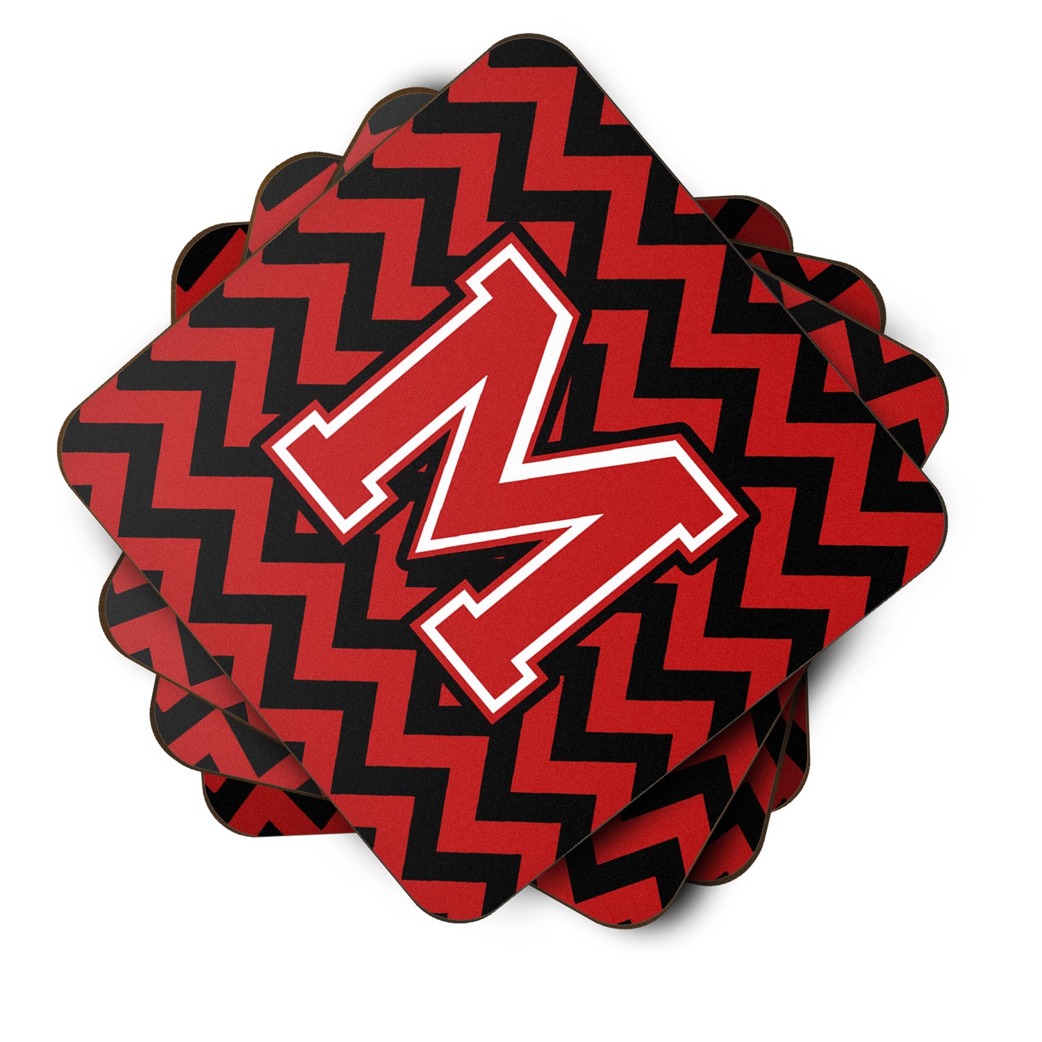 Letter M Chevron Black and Red   Foam Coaster Set of 4 CJ1047-MFC - the-store.com