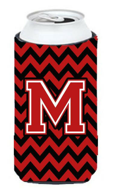 Letter M Chevron Black and Red   Tall Boy Beverage Insulator Hugger CJ1047-MTBC by Caroline's Treasures